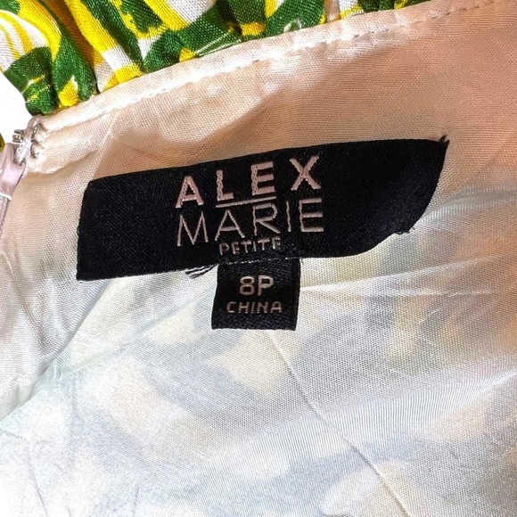 Alex Marie Sleeveless Faux Wrap Green Yellow Dress, 8 Petite - Picture 7 of 9